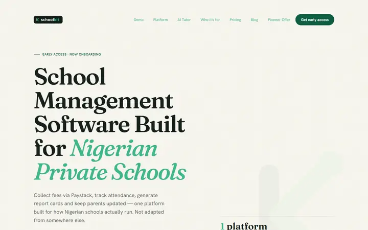 SchoolKit homepage: school management software built for Nigerian private schools