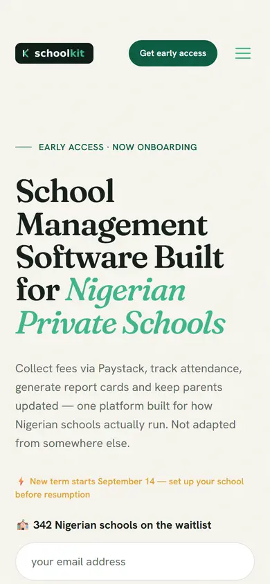 SchoolKit homepage on a mobile phone